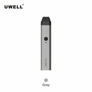 Uwell Caliburn AIO Grey pod vape kit with built-in rechargeable battery and refillable cartridge system.